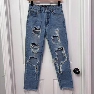 Distressed Raw-Hem Mom Jeans | Momokrom Size 2 (XS)